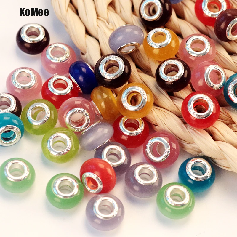 

Opal Cats Eye Large Hole Stone Charm Beads 50pcs 9x13mm Colorfuls Big Hole Spacer Beads Fit European Jewelry Craft Making