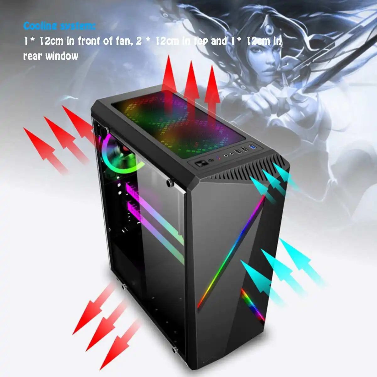 LEORY Transparente чехол для компьютера ПК игровая башня ATX аудио с 2 RGB меняющими цвет светильник полоски 350X170X420 мм