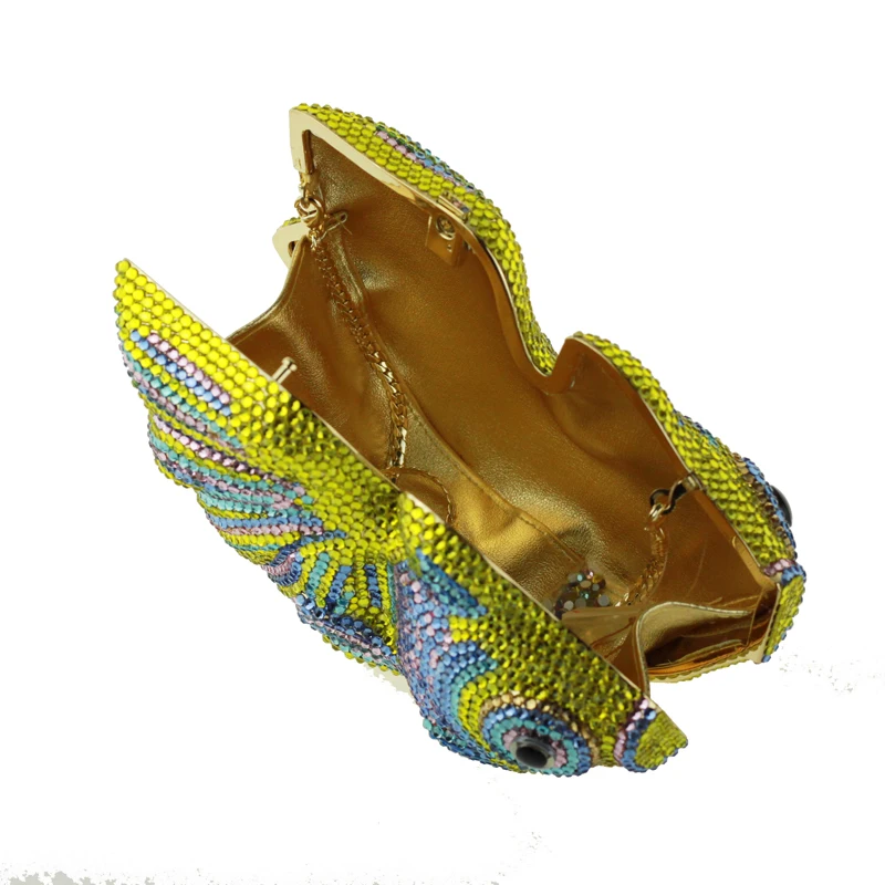 Желтая рыбка Кристалл сцепления Вечерняя сумочка BS010 с золотой цепью Мини