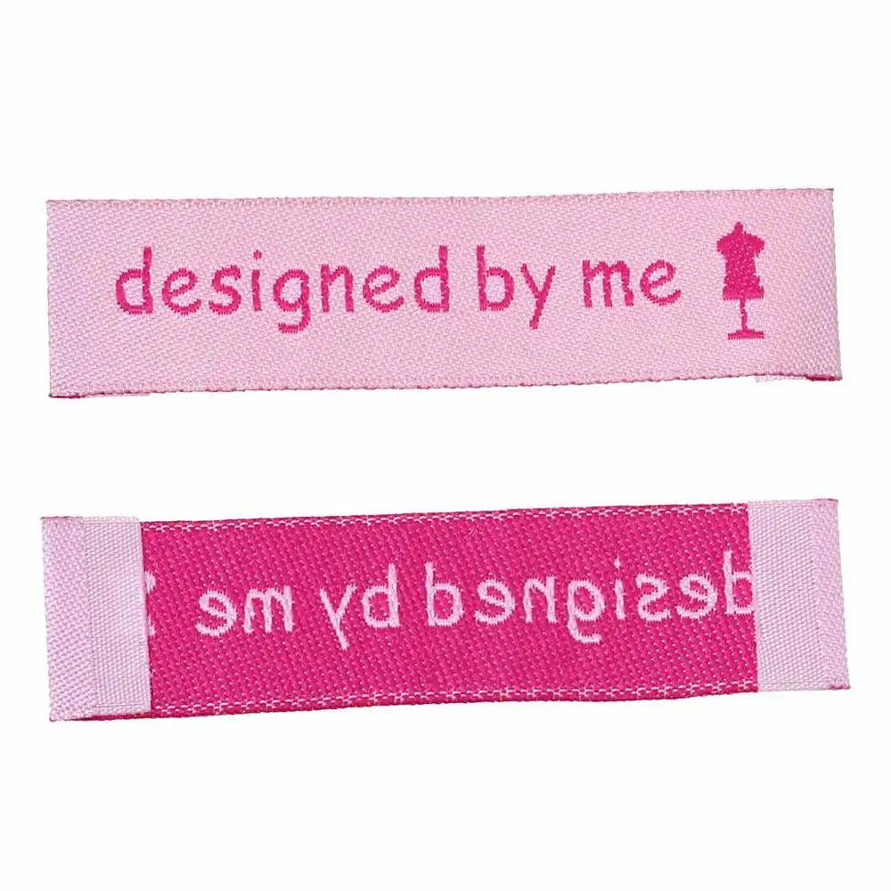 DoreenBeads Терилен тканые печатные этикетки бирки DIY Скрапбукинг Ремесло прямоугольник сердце узор ручной работы 60 мм x 15 мм, 50 шт - Цвет: Pink Designed by me