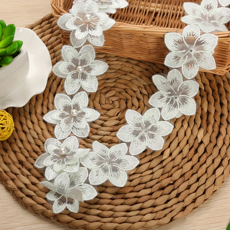 H653 6,3 см жемчужный цветок DIY растворимые Свадебные Кружева отделка Вязание вышитые ручной работы Лоскутные Ленточные швейные принадлежности ремесло