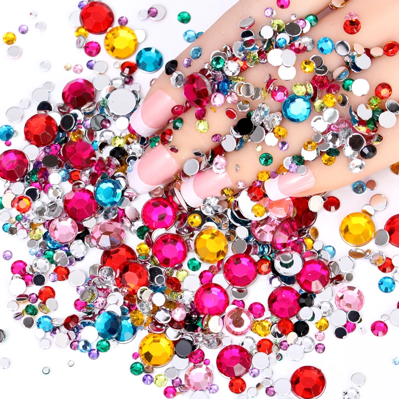 2000 шт./лот разноцветные акриловые стразы разных размеров без горячей фиксации