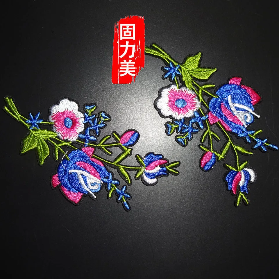 (2 пары = 4 шт.) разноцветные розы/Синие Большие розы Цветочная вышивка тканевые