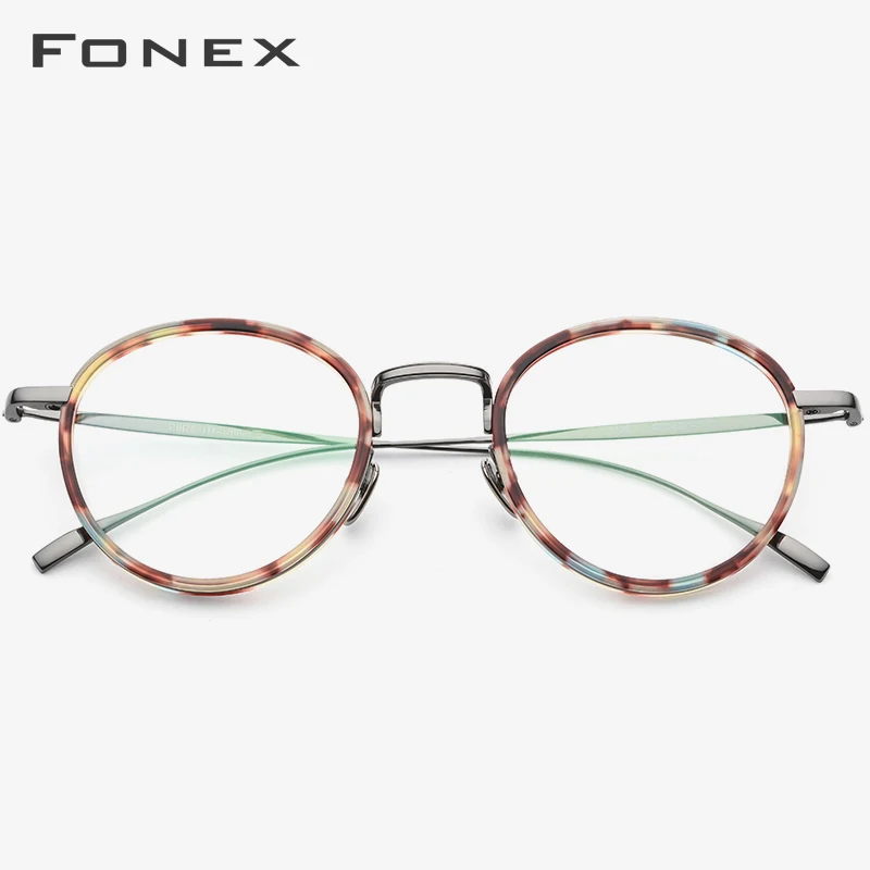 FONEX, оправа для очков из чистого титана, мужские винтажные круглые ультралегкие ацетатные очки для близорукости по рецепту, женские оптические очки 9136