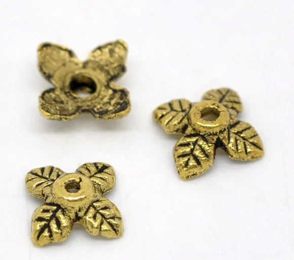 Бусины из сплава цинка DoreenBeads золотистые колпачки с четырехлистным клевером 8 0 мм