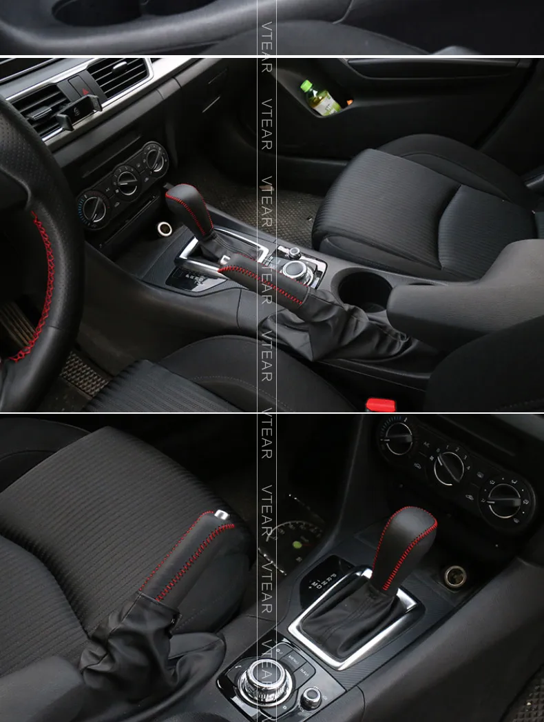 Vtear для Mazda 3 Axela- крышка редуктора крышка ручного тормоза Внутренние кожаные сшитые вручную аксессуары воротники переключения передач