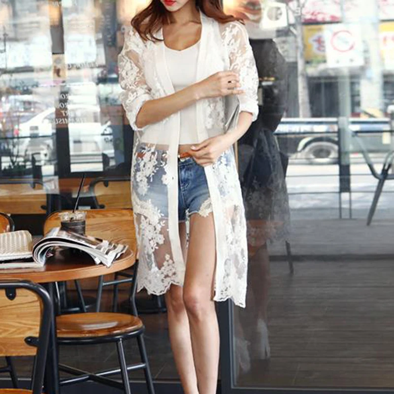 Женское богемное кружевное шифоновое вязаное шаль кимоно кардиган пляжное