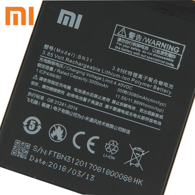 Xiao mi Xiaomi BN31 Аккумулятор для Xiao mi 5X mi 5X Red mi Note 5A Xiao mi A1 3080 мАч BN31 аутентичный аккумулятор для телефона+ инструмент