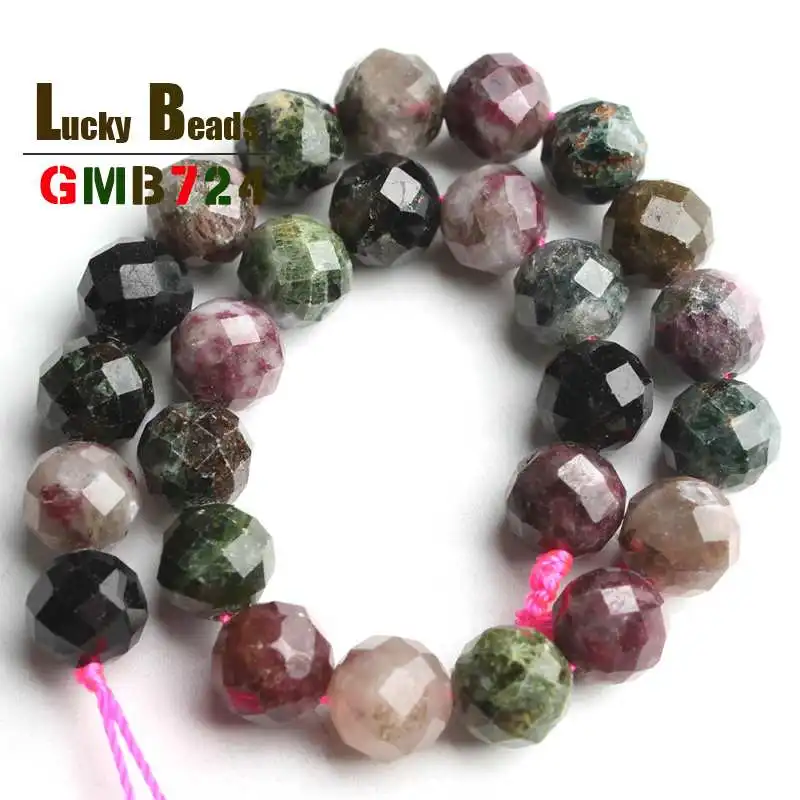 

19cm Tourmaline Stone Beads Colorful Natural Round Faceted Loose Beads For Jewelry Making DIY Bracelet Necklace 6/8mm 7.5 Inches