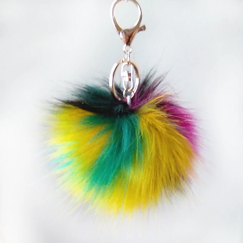8 см Цвет зеленый желтый черный серии искусственный мех енота помпон брелок на
