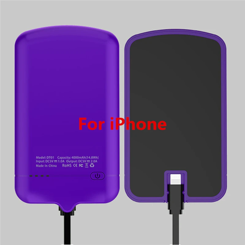 Purple for iPhone NTSPACE 4000 мАч портативное зарядное устройство чехол внешний резервный блок питания для iPhone samsung Xiaomi huawei зарядное устройство чехол - Цвет: Purple for iPhone