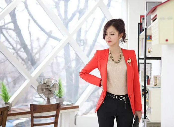 2014 fashion women slim blazer coat suit singer breasted orange cotton full Size S M L XL Free Shipping | Женская одежда