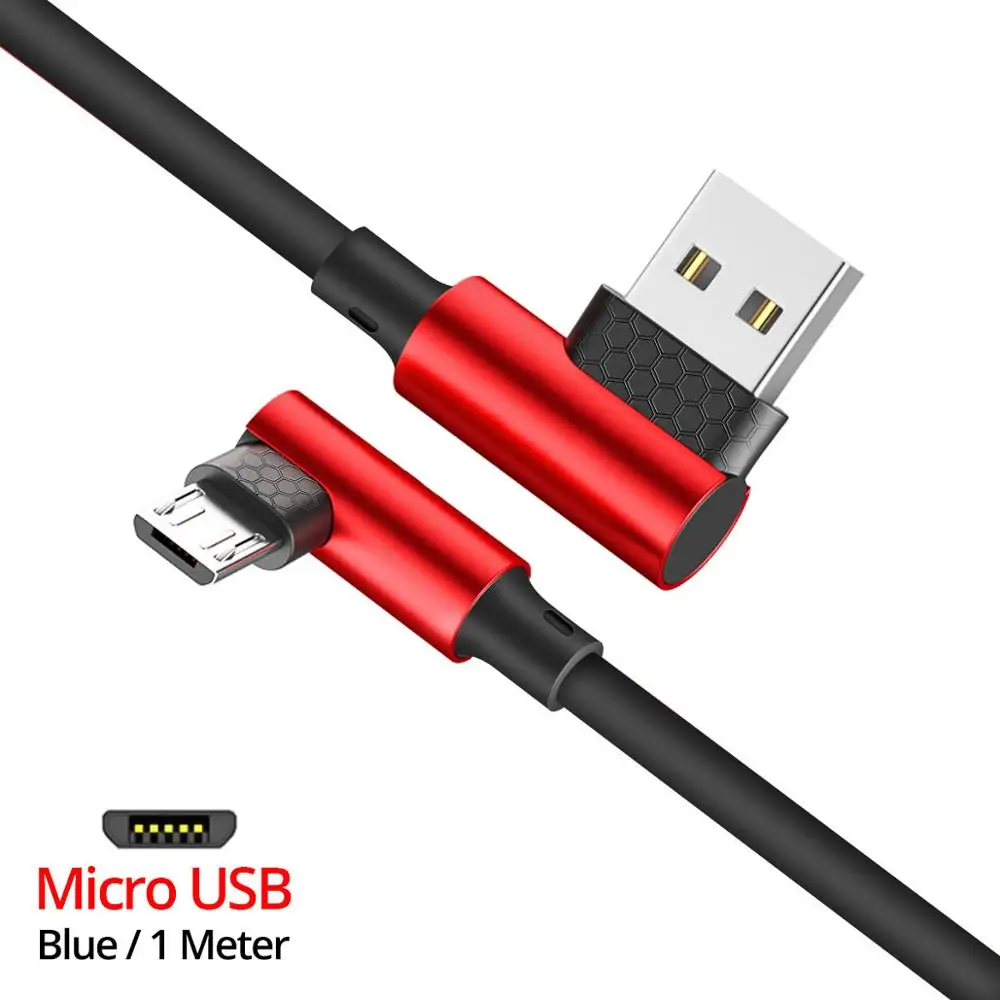 ANMONE 90 градусов кабель для зарядки Micro USB кабель для мобильного телефона Max 2.4A l-линия изогнутый шнур для зарядки данных быстрое зарядное устройство провод - Цвет: Red