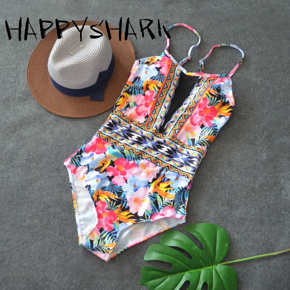 Новинка 2018 женские купальники HAPPY SHARK винтажный слитный купальник с цветочным