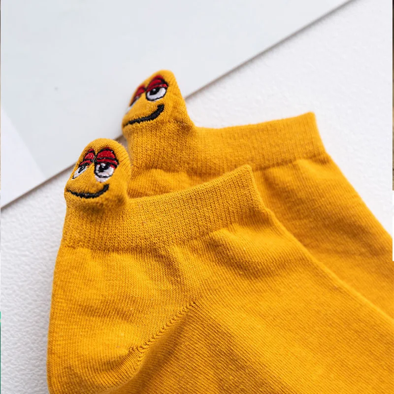 Женские носки Kawaii с вышивкой и надписью Happy Fashion забавные носочки Короткие