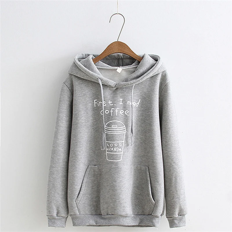 2018 New Women Hoodies Cotton Hooded Harajuku Sweet Cute Pleated Long Sleeve Coffee Print #2893 | Женская одежда