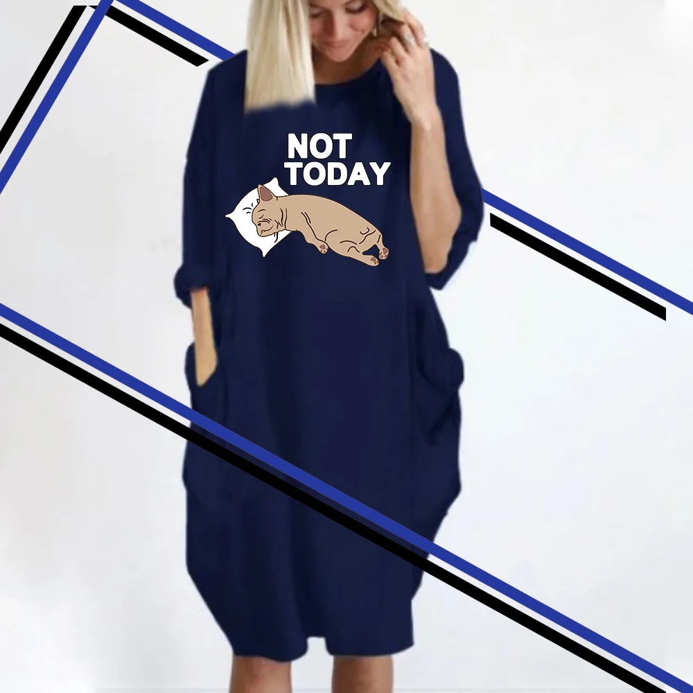 YOFOCOO Новое поступление летнее платье не сегодня с принтом для женщин хлопок