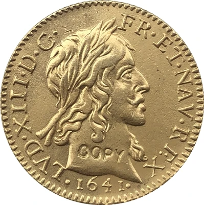 Копия 24 каратным золотым покрытием 1641 Франция Людовик 13 летних монет|coin operate|coin
