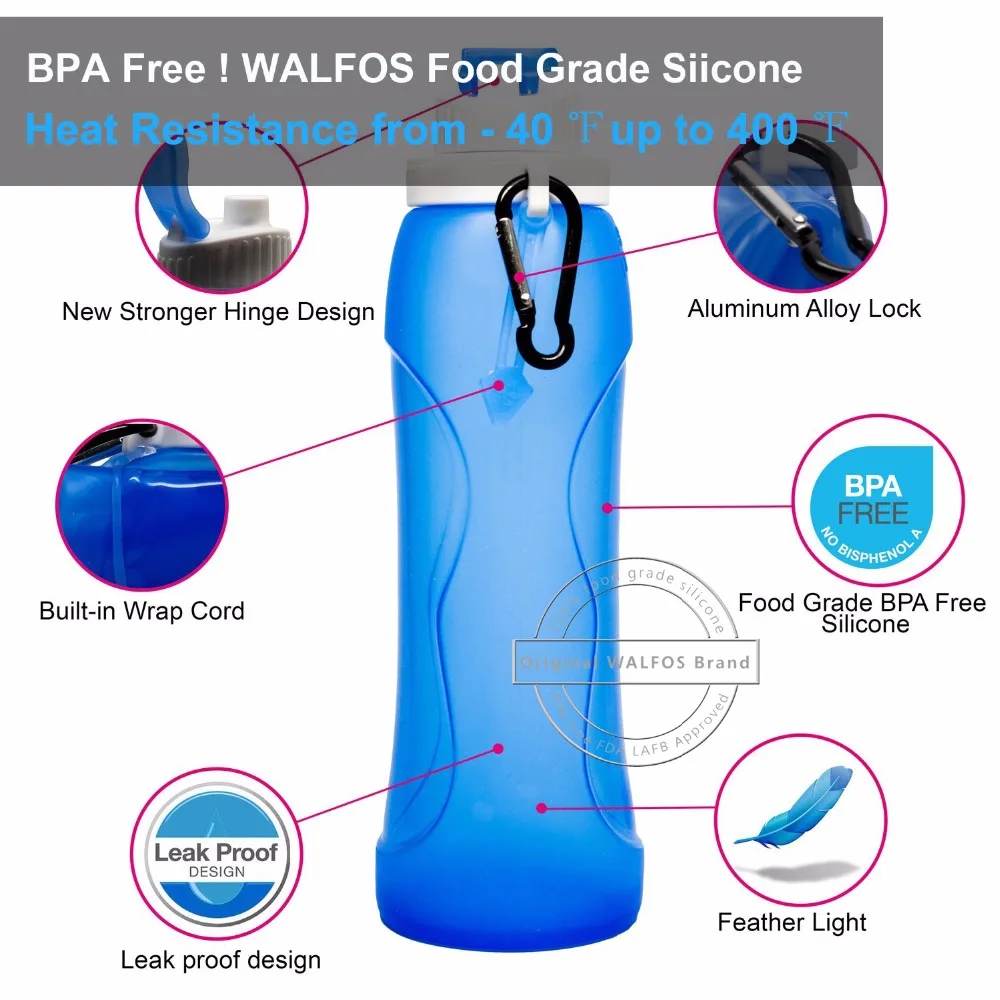 WALFOS пищевая 500 мл креативная Складная Силиконовая Спортивная бутылка для воды, для отдыха на природе, путешествий, пластиковая велосипедная бутылка