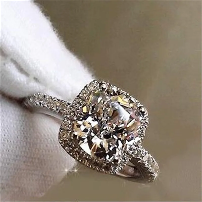 Роскошное кольцо 925 серебро подушки с 3ct AAAAA Сона Циркон cz Обручальные кольца для