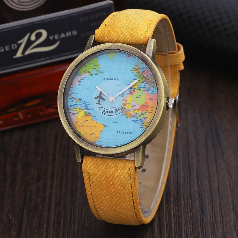 Новые модные женские туфли Часы Ткань кожаный ремешок мира Географические карты