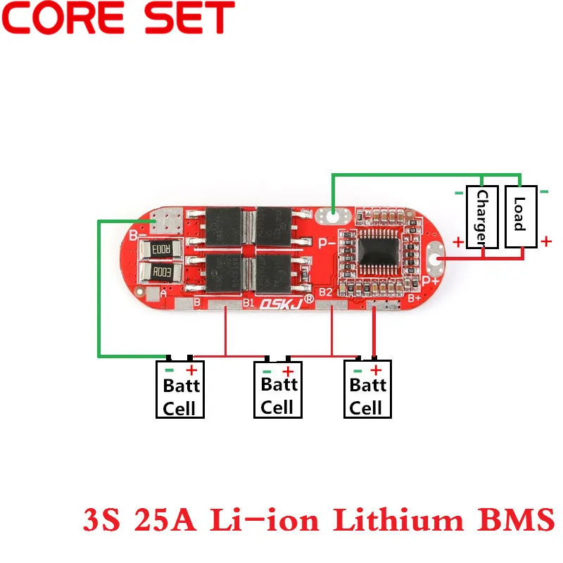 Защитная печатная плата 3S 25A BMS 18650 для литий ионных и полимерных аккумуляторов