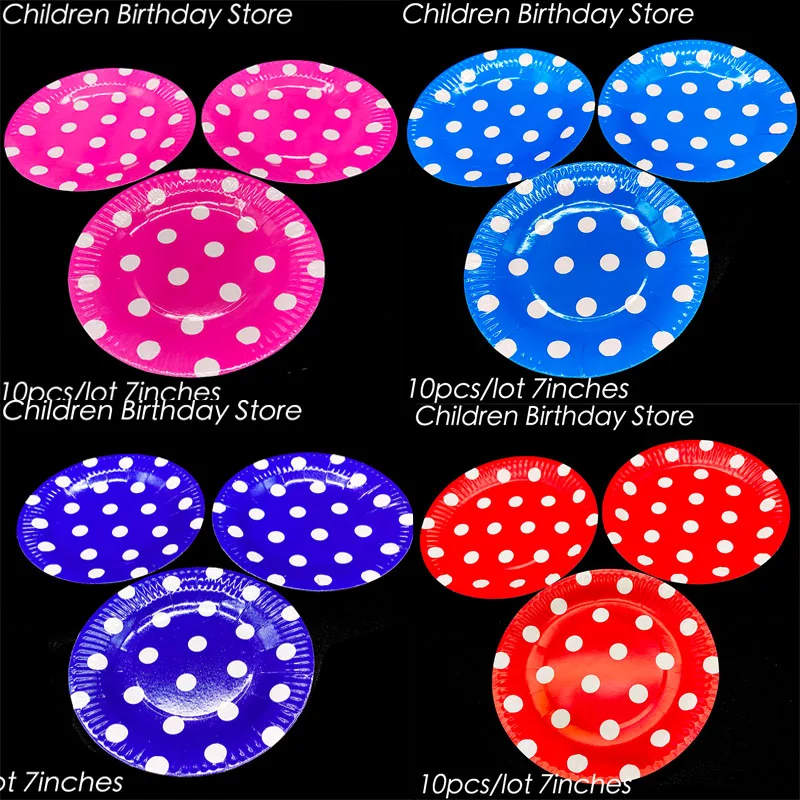 

10pcs/lot big dots theme disposable plates polka dots theme birthday party decorations many colors dots paper plates dishes