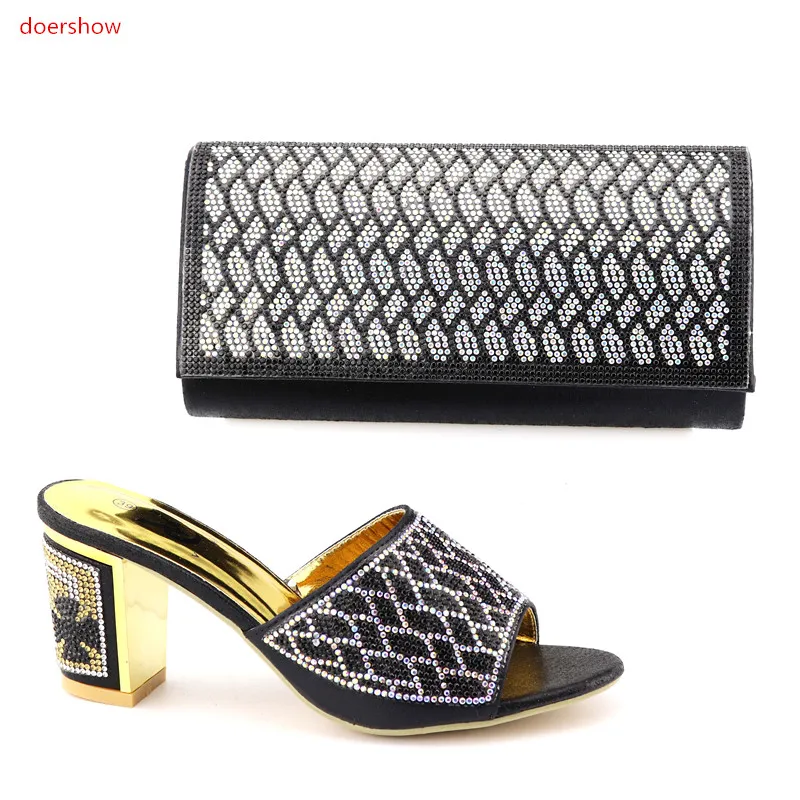 

doershow African Shoes And Matching Bags With Beautiful Design And Many Rhinestones For African Party/Wedding 2017!IO1-8