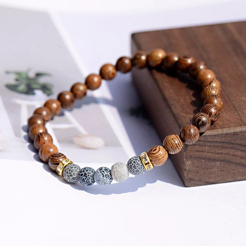 Trendy Tibetan 6mm Wood Beads Bracelet For Women Handmade Classic Men Natural Stone Prayer Bangles Meditation Jewelry Homme | Украшения и