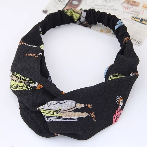 Cartoon Character Elastic Hair Accessories Wide-brimmed Cross-elastic Knot Headband Band Female Headdress | Украшения и