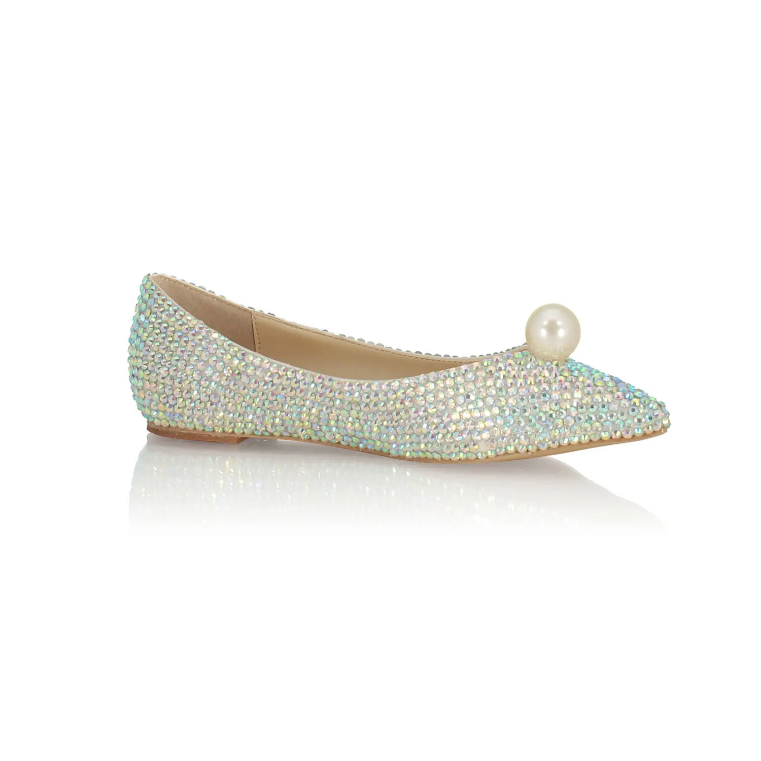 

LSDN-2018005 New Color Diamond Pointed and Shallow-mouth Pearl Lady Bride Bridesmaids Casual Flats Women Shoes