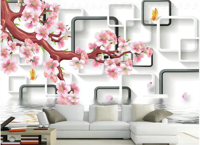 New large wallpaper Custom Stereo Box romantic flowers 3D mural wall paper papel de parede stickers 8895 pink wal | Обустройство дома