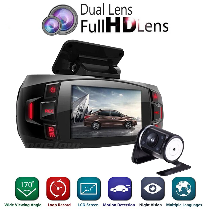 Full HD 1080p "ЖК дисплей 170 2 7 градусов видео рекордер Dash Cam диапазон Тур Двойная
