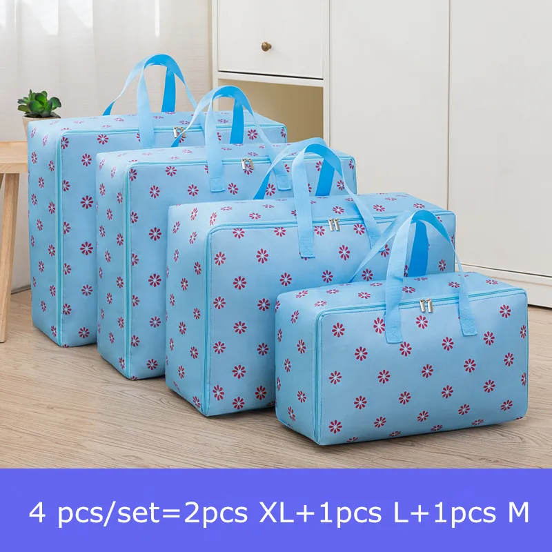 Blue Flower 4pcs 4 шт./компл. большой Ёмкость сумка для хранения из ткани Оксфорд M+ L+ 2 шт. XL-органайзер для Стёганое одеяло перемещения ткани Чемодан Водонепроницаемый контейнер - Цвет: Blue Flower 4pcs