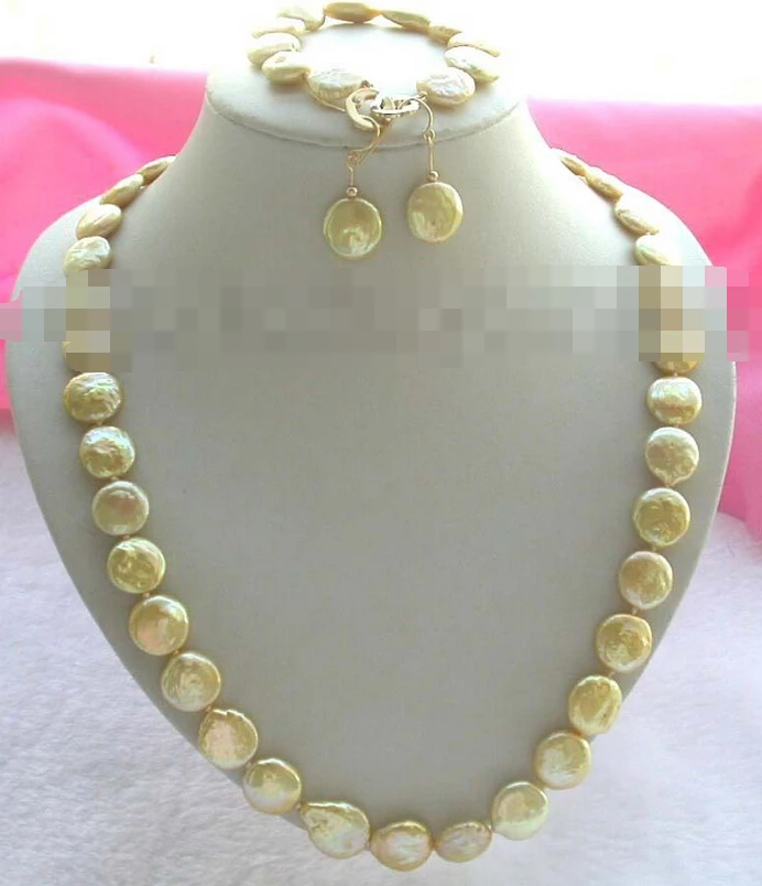 charm Jew.656 24&quot Golden Coin Pearl Necklace Bracelet Earrings set (A0423) | Украшения и аксессуары