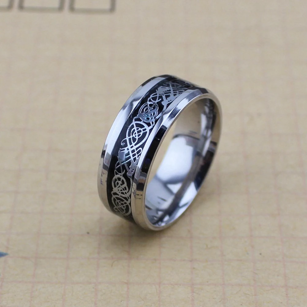 Уникальный Титан Сталь кельтский Дракон Узор Свадебные 8 мм кольцо Jewelry Accessoris