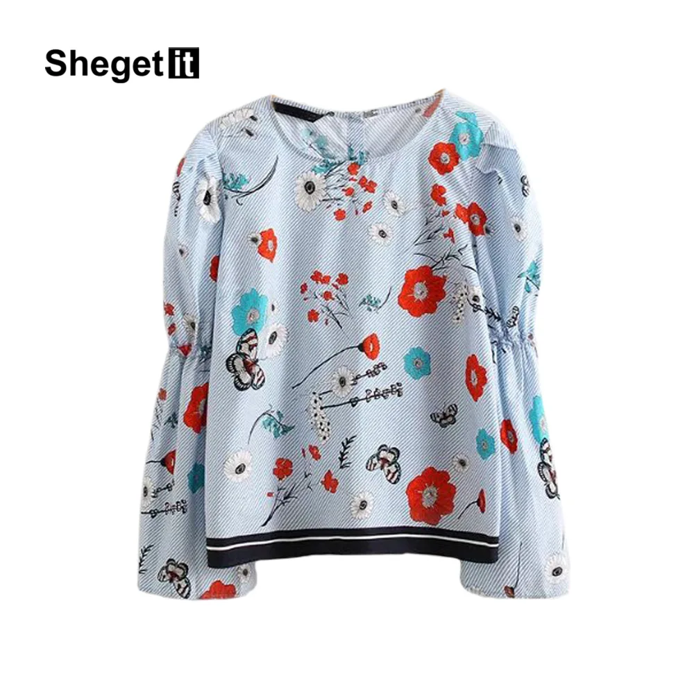 Shegetit Винтаж Цветочный принт Топы корректирующие Для женщин Рубашки для