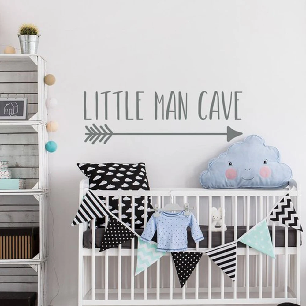 

Nursery Wall Decal Little Man Cave Baby Boy Wall Stickers Quote Deer Antlers Kids Bedroom Decor Art Decals Mural H395