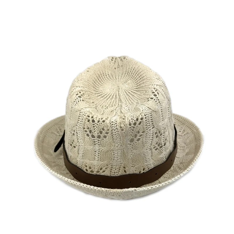 Вязаная женская панама-шляпа Trilby Fedora с поясом из пряжи летняя джазовая шляпа