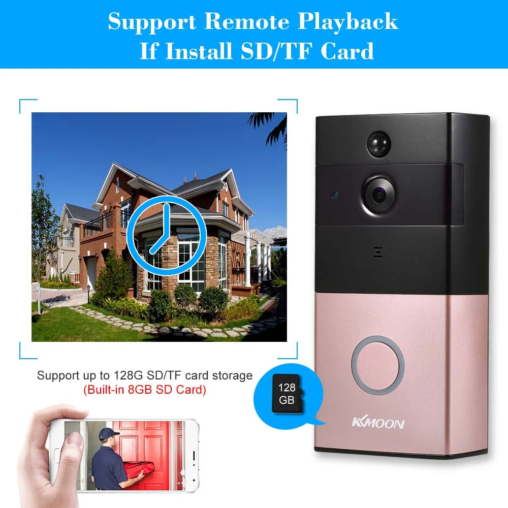 KKmoon HD 720P IP Wireless Voice intercom Doorbell Smart Video Door Bell Infrared Night View Rainproof PIR Phone APP Control |