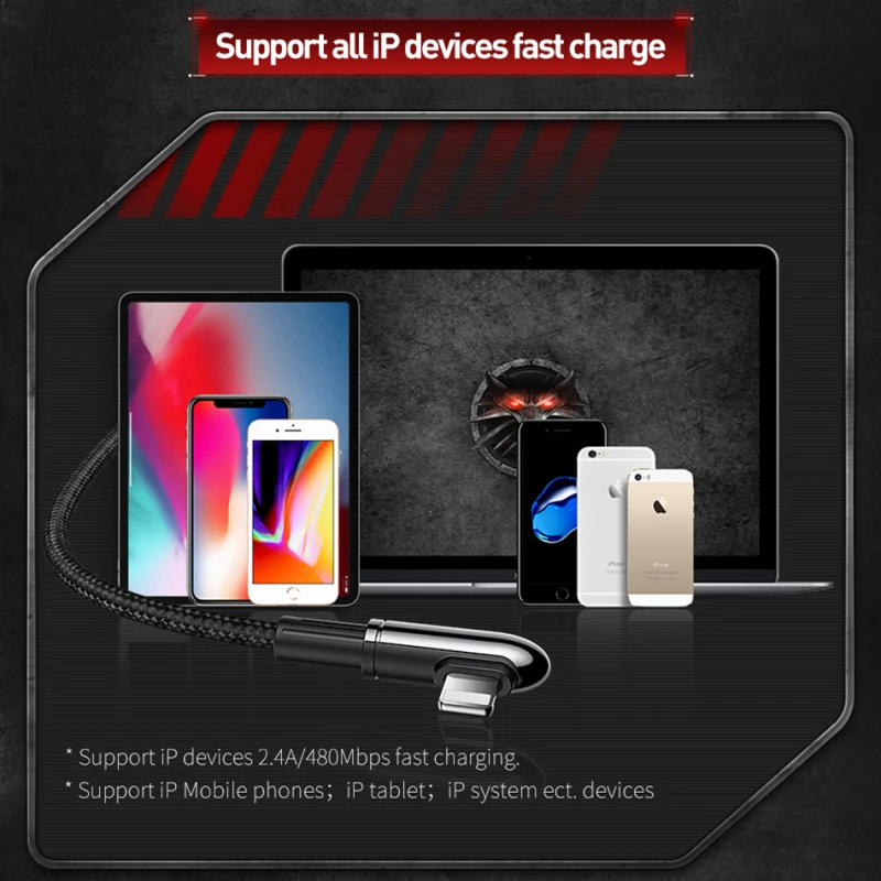 USB кабель Baseus для iPhone XR 11 Xs Pro Max X 7 8 Plus, a, USB кабель для быстрой зарядки, для STG, игровой, USB, линия передачи данных