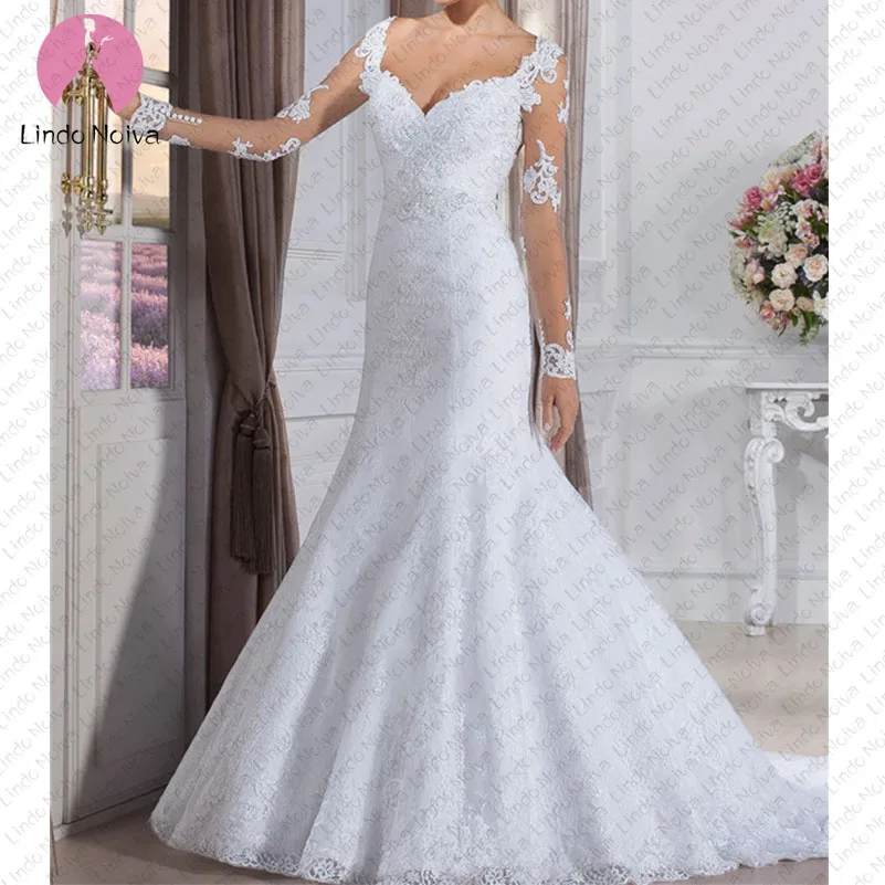 Casamento/сексуальные свадебные платья с v-образным вырезом и длинными рукавами