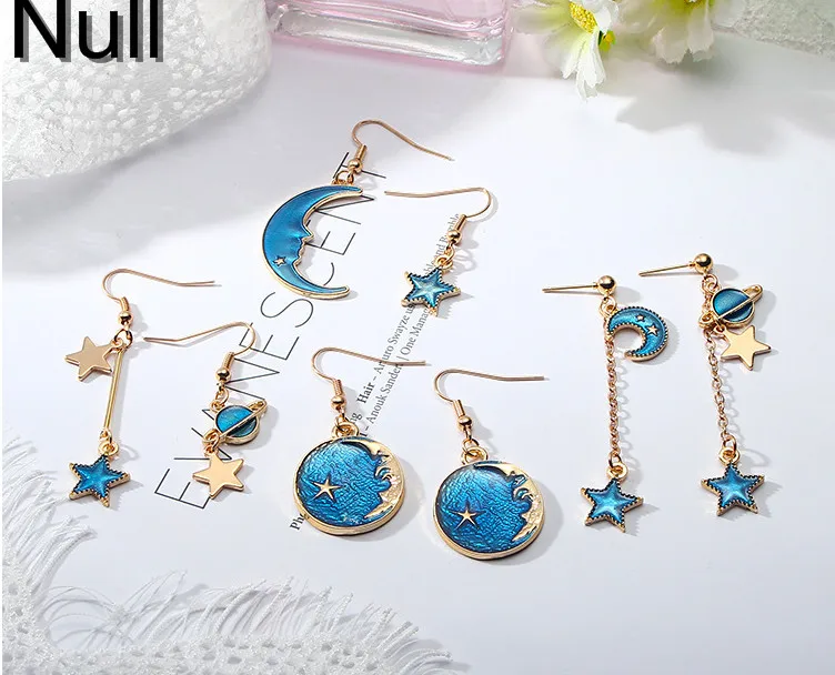 Null для девочек сердце простой голубая звезда Луна Звезда Серьги небольшой свежий