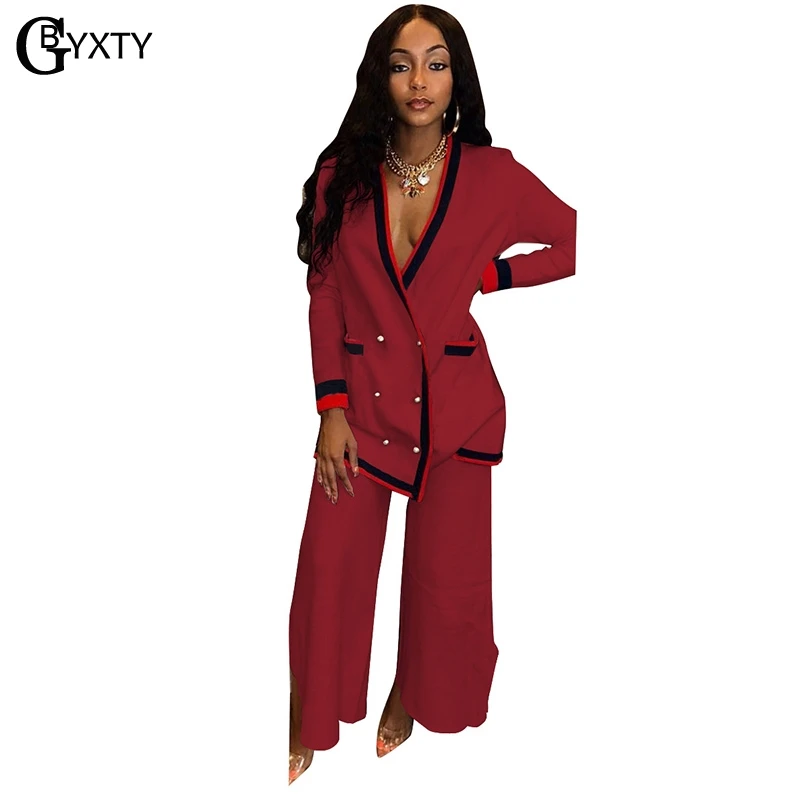 GBYXTY дамы элегантный двубортный комплект из 2 частей уличная Oversize куртка топ и