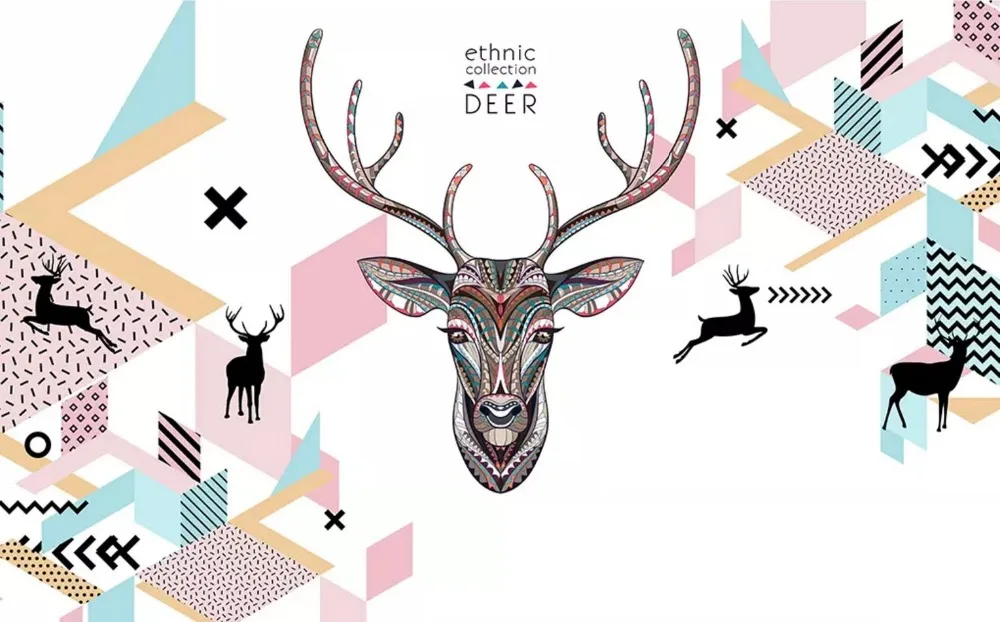 [Самоклеющиеся] 3D этнический олень геометрический узор 33 настенная бумага печать