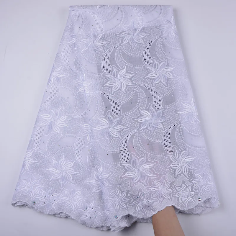 

White African Swiss Cotton Lace Fabric High Quality 2018 Latest Swiss Voile Lace Fabric For Occasion Women Dress 5 Yards 1334
