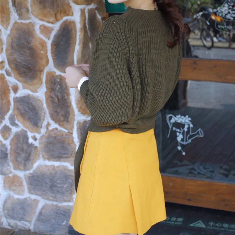 Ретро шик осень Для женщин Свитеры для ArmyGreen длинный рукав Пуловеры бренд Дизайн