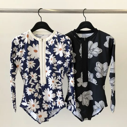 

Swimming Suit For Women Bathing Sexy Suits Swimsuit Sleeve Cover Up Swimwear Korean Girls Rash Guard Korea New Long Photo Zipper