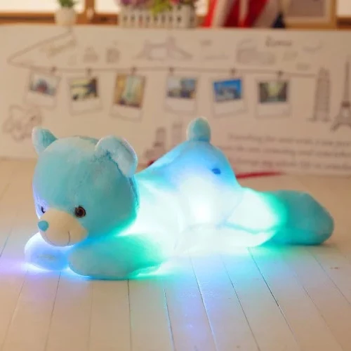 50cm blue bear Светящаяся плюшевая лежа животные игрушка мягкая игрушка; медведь собака панда мягкие освещенные плюшевые куклы для детей ночной компаньон плюшевые игрушки - Цвет: 50cm blue bear