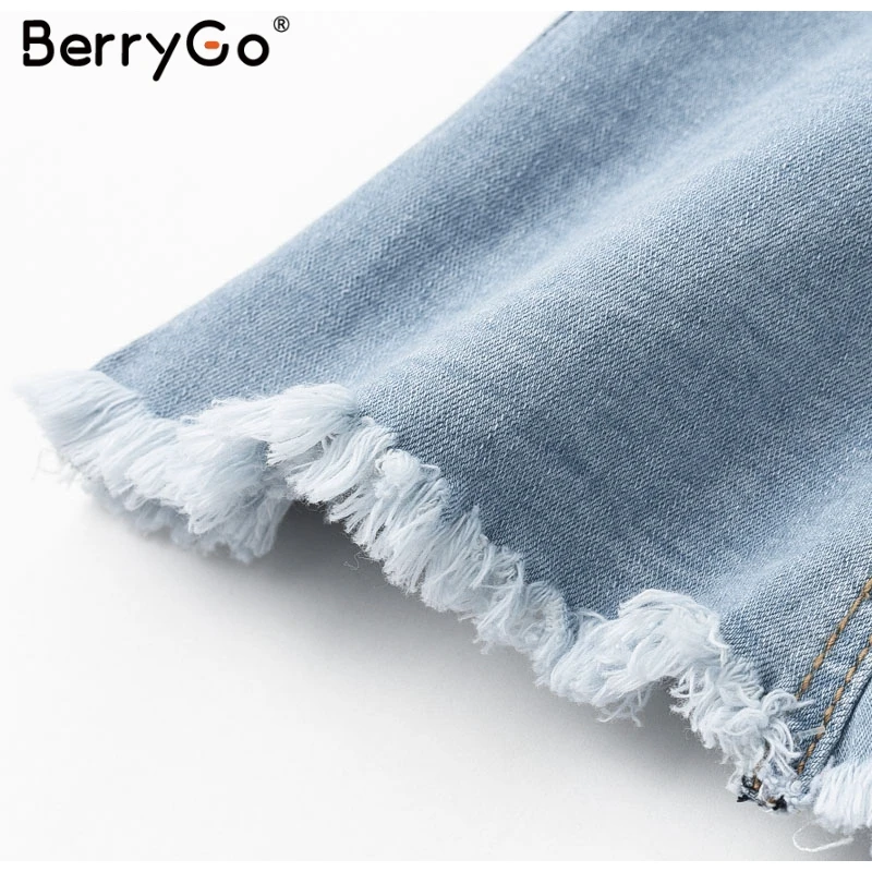 BerryGo джинсовые юбки, Женская юбка, элегантная трапециевидная Женская мини-юбка с высокой талией и кисточками, короткая летняя синяя модная юбка